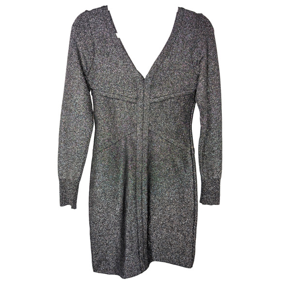 VTG Y2K Bebe Bandage Baddie Glam Black Silver Metallic Shimmer Zipper Dress Med - Picture 5 of 9